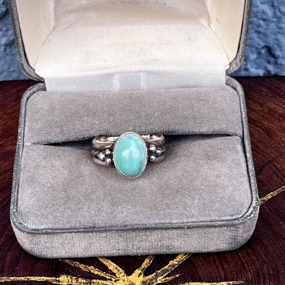 Western Sterling Silver Gemstone Ring Blue green gem Size 6 bohemian - Picture 1 of 10